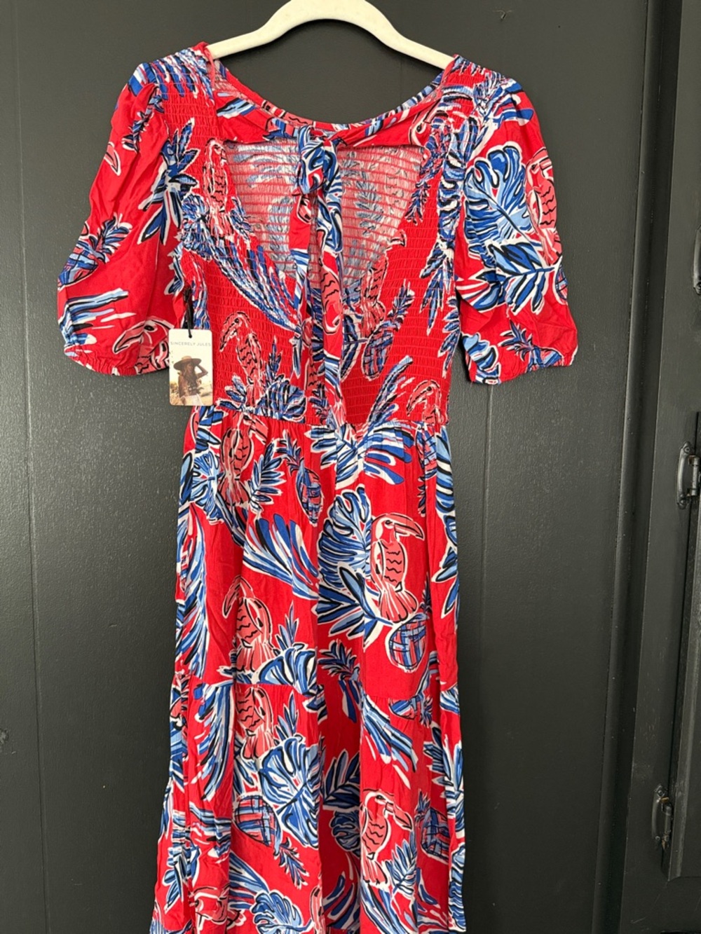 Sincerely Jules Red Maxi Dress with Blue and White Tropical Print size xs, - Picture 5 of 11